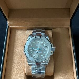 Seiko Mod Automatic Diver Watch Grey Dial Blue Second Hand Yacht Style